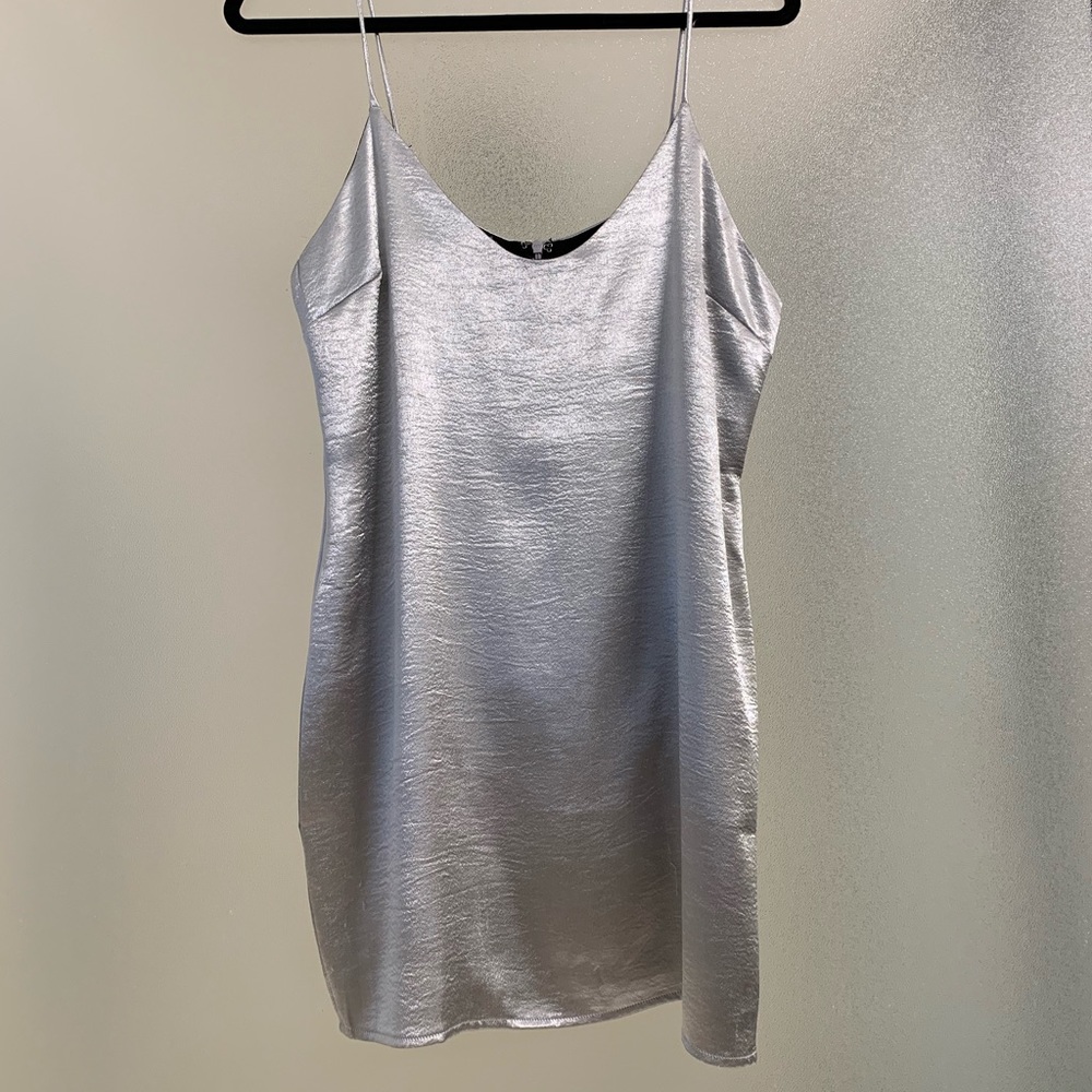 Metallic Silver Slip Dress